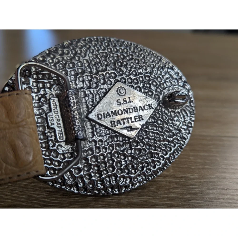 Vintage Tony Lama Hand Tooled Leather Belt Real Rattlesnake Taxidermy Buckle USA